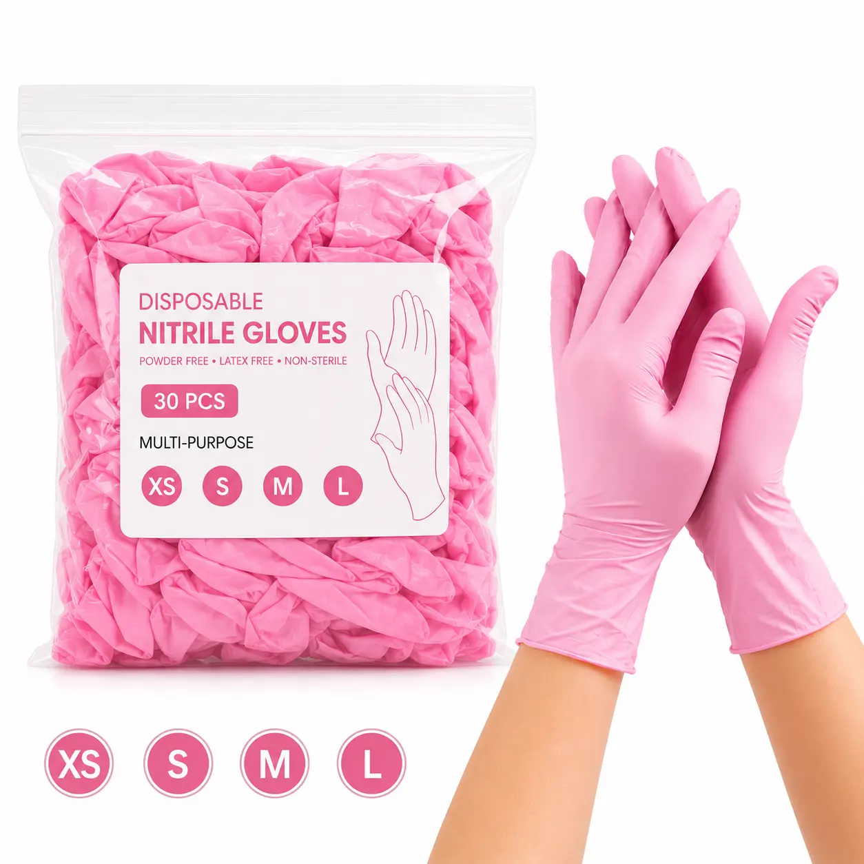Pink Nitrile Exam Gloves, Powder Free & Latex Free, Disposable Gloves for Dental Clinics, Hygienists, Food Preparation, Cleaning and Professional Use