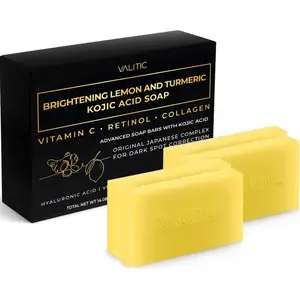 VALITIC Brightening Lemon & Turmeric Kojic Acid Soap with Vitamin C, Retinol, Collagen - Original Japanese Complex Infused with Hyaluronic Acid, Vitamin E, Shea Butter, Castile Olive Oil (4 Pack)