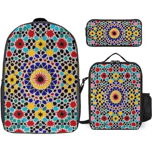 Moroccan Color 3 Piece Backpack Set with Lunch Bag And Pencil Case Travel Laptop Bags Lightweight Causal Daypack for Women Men