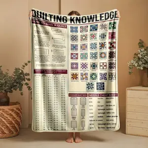 1 piece Patchwork Techniques and Sewing Stitch Guide themed flannel blanket - Flannel weaving craft blanket, modern style, suitable for sofas and beds, all-season use, super soft and warm, digital print design, 100% polyester material, machine
