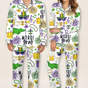 Mardi Gras Carnival Pajamas Set, Pajamas Pants, Mardi Gras Pajama For Women Men, New Orleans Cruise Holiday Pajamas, Coquette Pajamas outdoorfun