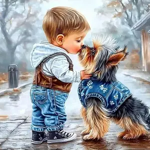 5D DIY Full Drill Round Diamond Painting - Diamond Art Painting Kit for Kids, Puppies, Cowboys Mosaic, Canvas - DIY Decorative Painting, Home Wall Decor, Suitable for Halloween and Christmas, Birthday and Anniversary Gifts