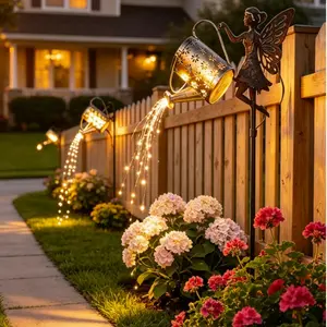 garden decor Solar Watering Can Light, Fairy Waterfall Garden Decor - Waterproof Outdoor Solar Stake Light with Auto On/Off, Warm Glow for Patio Yard Pathway outdoorfun led Lighting Dimmable