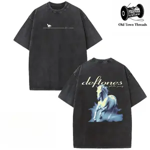 Unisex Retro Limited Vintage Deftones Tour Washed T-Shirt, Rock Band WHITE PONY Oversized Heavy Washed Cotton Tee, 90s Grunge Gothic Punk Y2K Rock Merch
