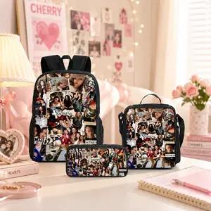 Girl Group KATSEYE 3pcs Backpack Set Large Capacity Lightweight Pink School Bag with Lunch Box & Pencil Case Travel Daypack Gift for Teen Girls Music Fans Back to School Gift