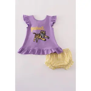 Purple gold LSU geaux tiger sequin bloomer set
