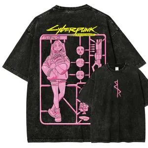 Men's Cyberpunk Edgerunner Vintage Casual Streetwear Distressed Washed Round Neck Short-Sleeve Unisex Fit Festive T-Shirt26,fathersdaygift