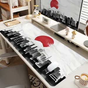 1pc Extra Large Japanese City Ink - wash Mouse Pad Artistic Desk Pad,Computer Keyboard Mousepad with Non - Slip Rubber Base Durable Stitched Edge Perfect Gift for Home and Office Desk Accessories