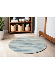 212 MAIN 5 ft. Abstract Round Rug, Ivory, Blue & Gray, Colorful Hues, Modern Contemporary, Durable Stain Resistant, Living Room Decor Area Rug, Contemporary Rugs