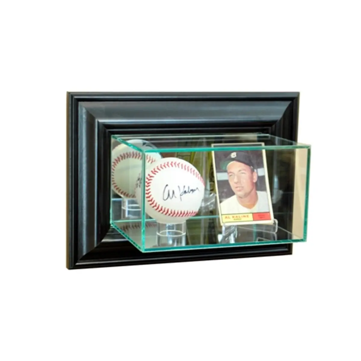 212 MAIN Wall Mounted Card and Baseball Display Case - Black, Glass Panel, Mirror Backing, Card Sleeve Holder for Autograph Collectibles
