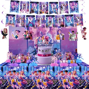 For K Pop Demon Hunters Party Supplies,62 PCS Birthday Decorations Set Include Banner,Balloons,Hanging Swirls,Cake Cupcake Toppers for Boys Girls Hunters Theme Party