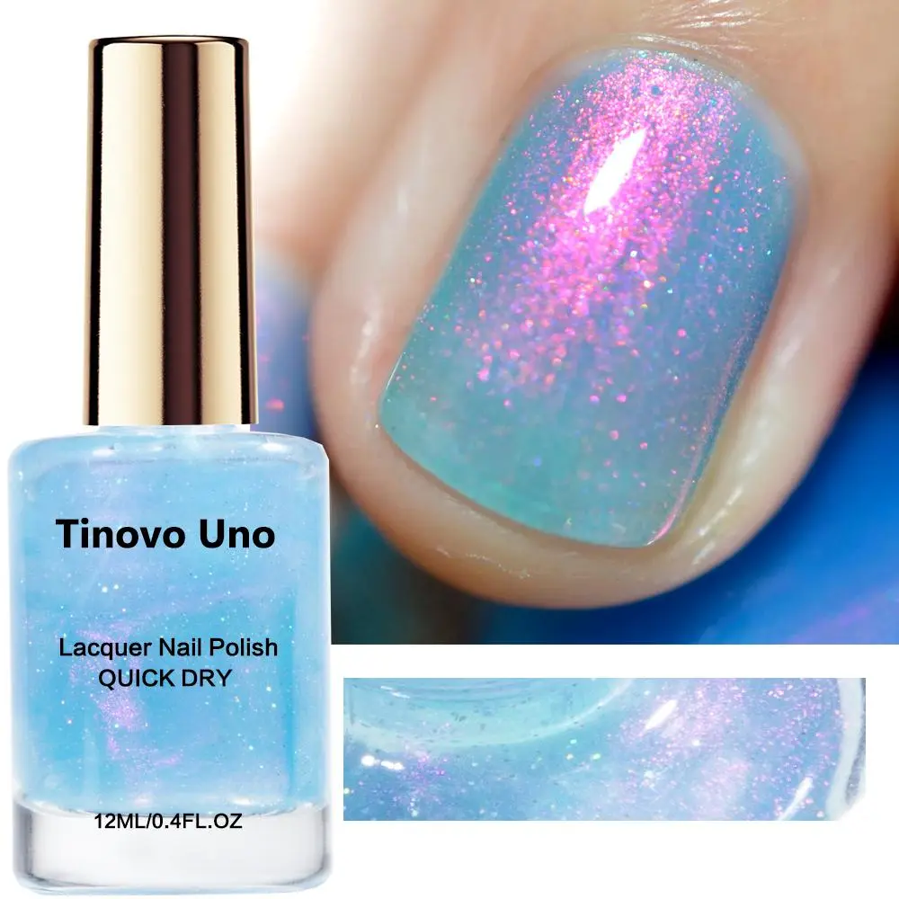 Aurora Ice Tinovo Uno Line Color-changing Chameleon Nail Polish, Quick Dry Long-lasting Gloss Nail Art Polish, Professional Grade Nail Polish for Women, Blue Pastel Color