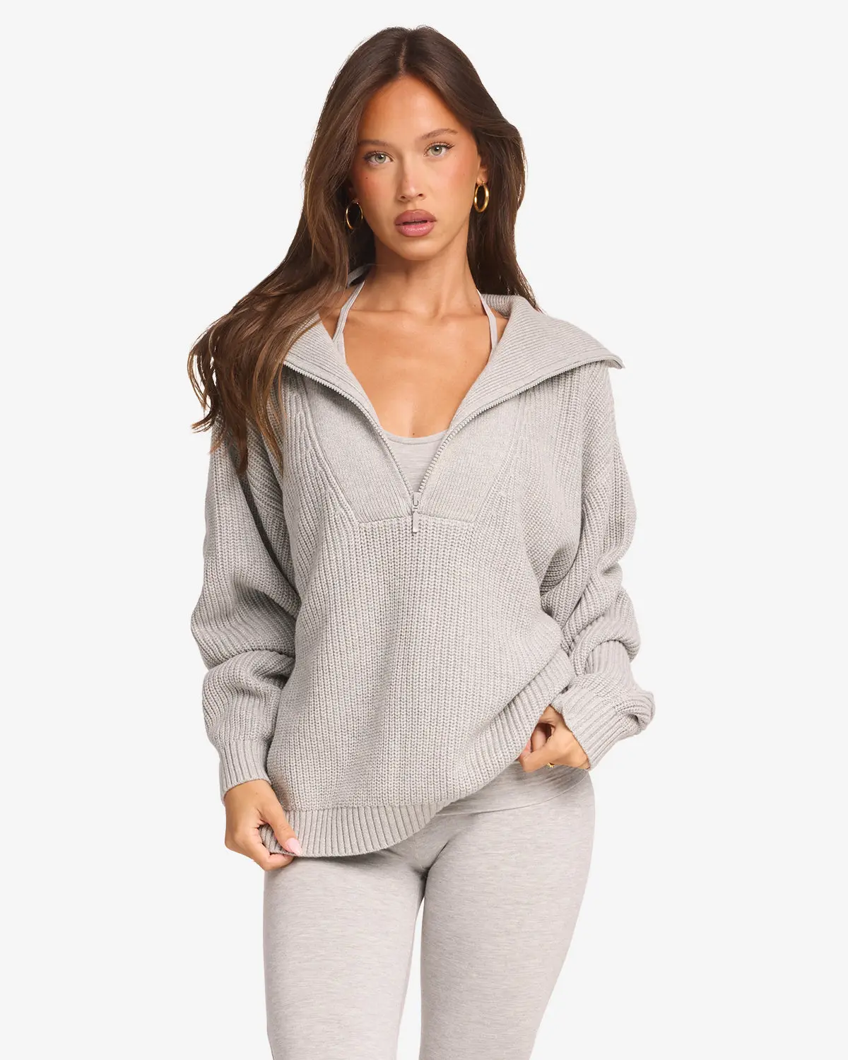 Oversized Knit Sweater | Grey Marle