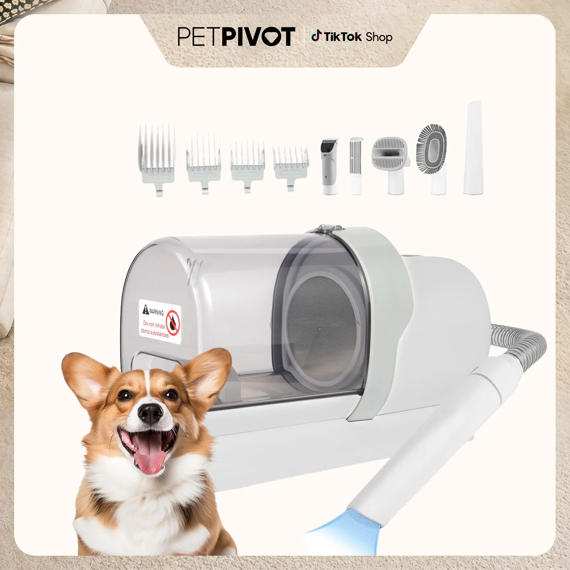 PetPivot Dog Grooming Vacuum with Large Capacity, Low Noise Pet Grooming Kit for Dogs and Cats, 6 Professional Tools Dog Vacuum Brush for Shedding and Home Use