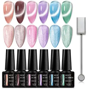 Glitter Cat Eye Gel Nail Polish Set, 6 Counts Sparkling Nail Varnish with 1 Magnetic Stick, Glossy Finish Soak Off UV LED Nail Art Kit, Uv Light Gel, Nail Polish, Nail Care Nail Supplies, Polygel Nail Kits