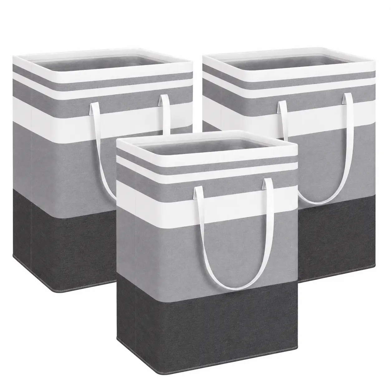 75L Modern Freestanding Metal Linen Laundry Basket - Waterproof Collapsible Tall Hamper with Extended Carry Handles, Cotton Pouch, Apartment Storage Organizer Bin (Grey)