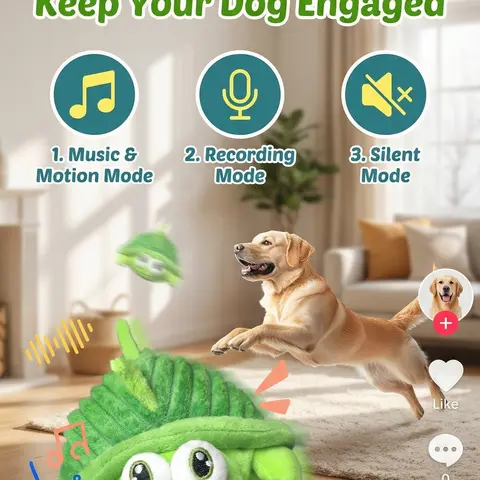 Interactive Dog Ball Toy - Motion-Activated Automatic Rolling Pet Toy, USB Rechargeable, Squeaky Soft Fabric, Machine-Washable Cover, 3 Modes (Music & Motion, Recording, Silent), Durable Self-Play Boredom Relief for Small-Medium High-Energy Pups