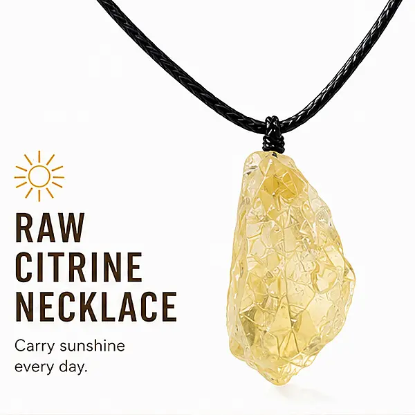 Citrine Crystal Pendant Necklace, Yellow Crystal Stone, Adjustable Cord Necklace, Unisex Jewelry Gift