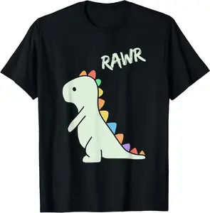 Cotton Graphic Tees Streetwear Gifts  Cute Dino Rawr Dinosaur Roaring Funny Dino Cartoon T-Shirt