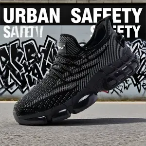 Men's/Women's Steel Toe Safety Work Sneakers, Breathable Flyknit Mesh Upper, Puncture-Proof, Non-Slip Shock Absorbing Air Cushion Sole, Lightweight Comfortable Work Footwear for Construction, Warehouse, Outdoor, All-Season, Father's Day Gift