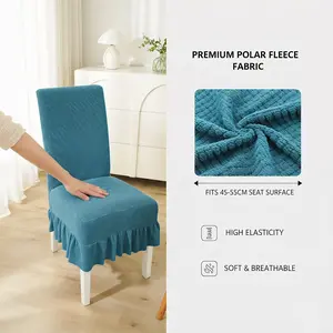 6-Piece Modern Fleece Flannel Chair Cover Set Elastic Full Wrap Ruffled Thickened Style All-Season Universal Backrest Stool Covers for Hotel & Home Cozy Durable
