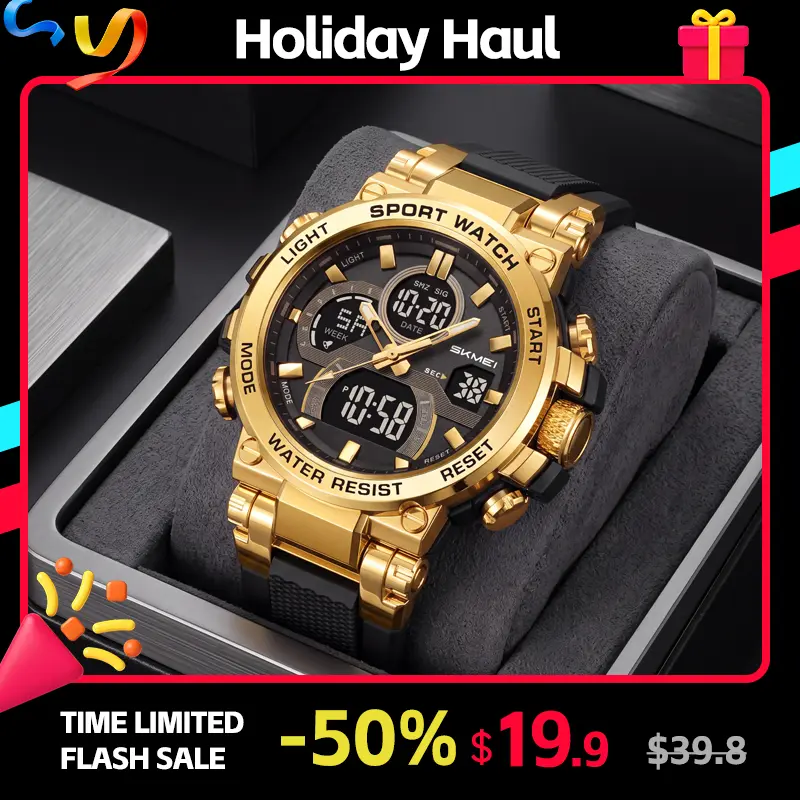 SKMEI Men's Digital Watch, 55×59.4mm Oversize Round Face Dial Outdoor Sport Wristwatch with EL Backlit, Stopwatch, Countdown Timer, Alarm, 3 Time Zones, Soft TPU Band for Work, Daily Wear, Abs, Oversize Dial, Circular, 12/24H Format, Sport Look