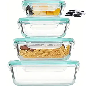 4/8 Pack Glass Food Storage Containers, Meal Prep, Airtight Bento Boxes with Leak Proof Locking Lids, for Microwave, Lunch Boxes, Oven, Freezer And Dishwasher, BPA Free with free labels&marker pen