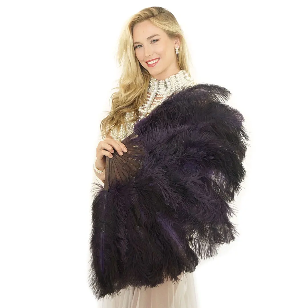 Ostrich Floss Feather Fan - Plum