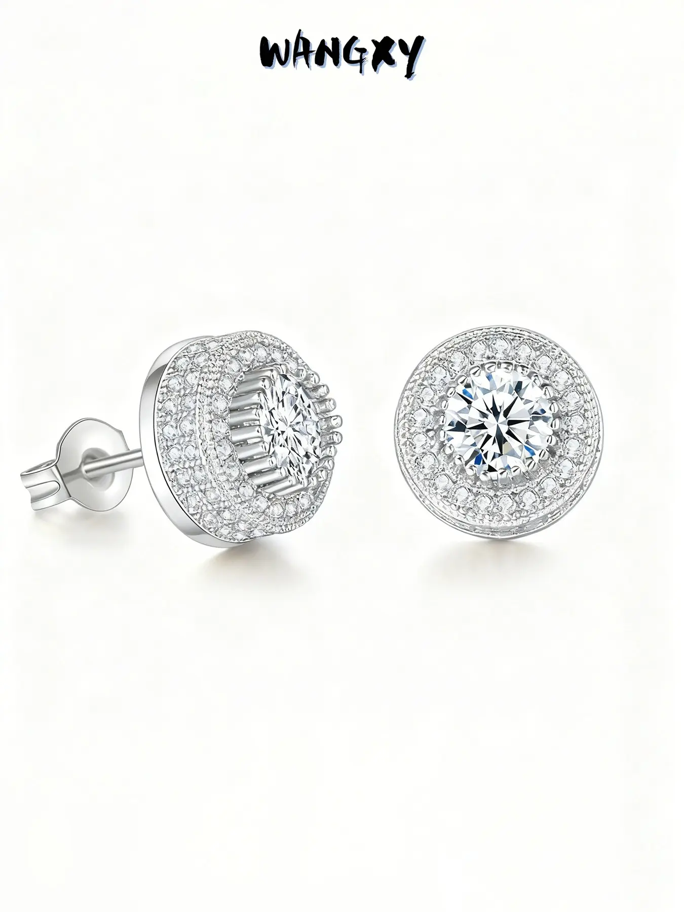 WANGXY Cubic Zirconia Round Earrings Circle Shape Earrings for Men and Women New Hip Hop Trendy Earrings Street Jewelry High Quality Earrings