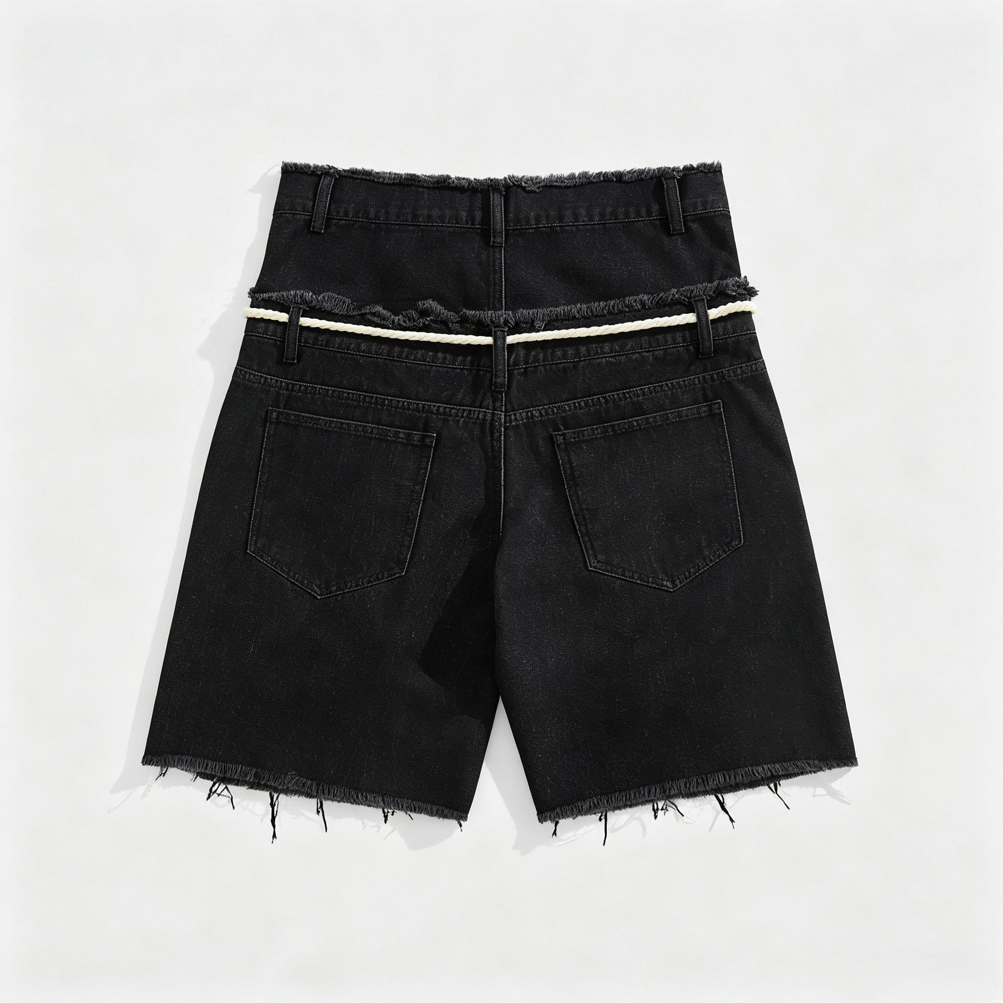 Men's Sparkling Rhinestone Casual Streetwear Shorts - Mid Waist, Loose Cut Lets You Move With Ease, Layered Denim Adds Depth and Texture, Stylish Cotton Blend Double-Layer Menswear Bottoms