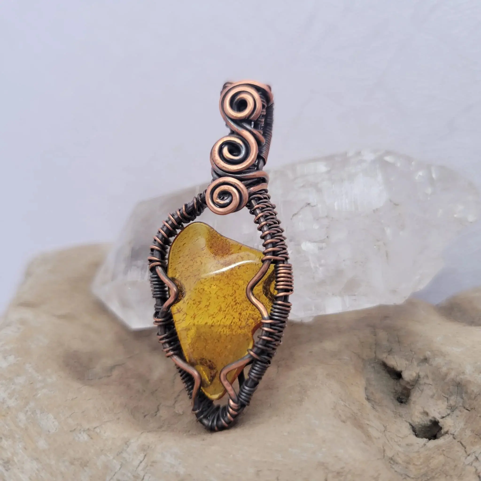 Handcrafted Amber Copper Pendant Necklace
