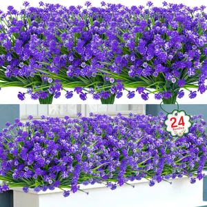 24 Bundles Artificial Flowers, Vibrant Faux Flowers, UV Resistant Fake Plastic Plants, Faux Greenery Stems for Outdoor & Indoor Decoration