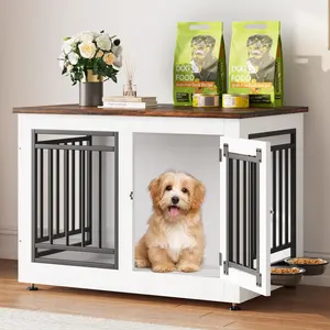 Yitahome 28" Dog Crate Furniture, Wooden Crate End Table for Small Dogs up to 30 lbs, Double Door Dog Crate with Adjustable Feet and Removable Bowls Yitahome 28" Dog Crate Furniture, Wooden Crate End Table for Small Dogs up to 30 lbs, Double Door Dog Crate with Adjustable Feet and Removable Bowls