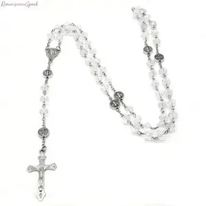 3/1-Pack Colorful Crystal Beads Rosary Necklace for Men & Women | Catholic Cross Pendant Religious Jewelry | Long Chain Design | Elegant Faith-Based Accessory Perfect for Daily Wear, Prayer & Special Religious Gifting