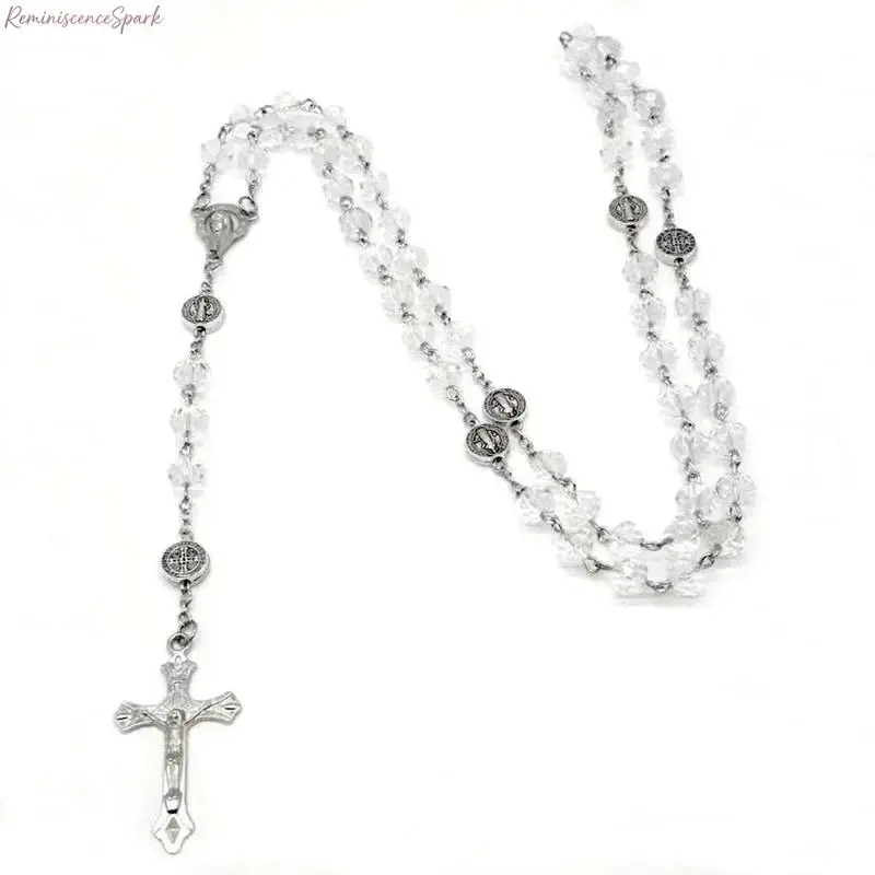 3/1-Pack Colorful Crystal Beads Rosary Necklace for Men & Women | Catholic Cross Pendant Religious Jewelry | Long Chain Design | Elegant Faith-Based Accessory Perfect for Daily Wear, Prayer & Special Religious Gifting