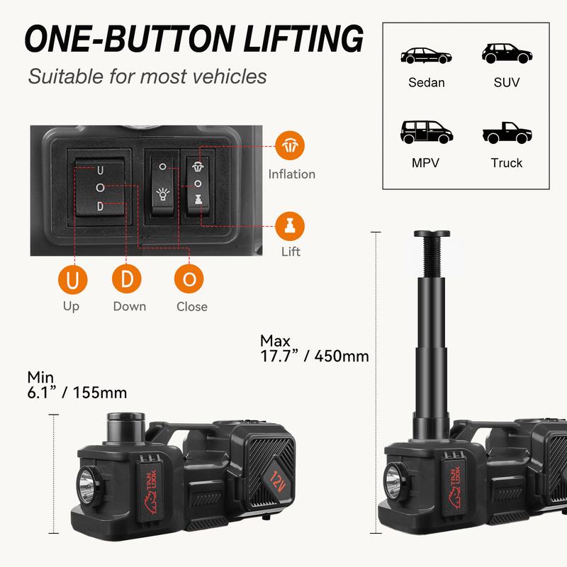 New Model Black 5-Ton Hydraulic Electric Jack with LED Light Air Compressor Toolbox Set for Tire Changing Inflation Versatile Tool Kit