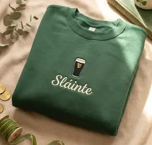 Embroidered Sláinte Guinness Sweatshirt: Irish Beer St. Patrick's Day Tee