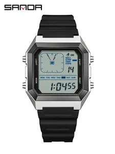 Sanda Simple Analog Pointer Electronic Watch, Fashion Square Unisex Wristwatch, Digital Analog Watches, Multifunctional Digital Clock for Teens, All Seasons