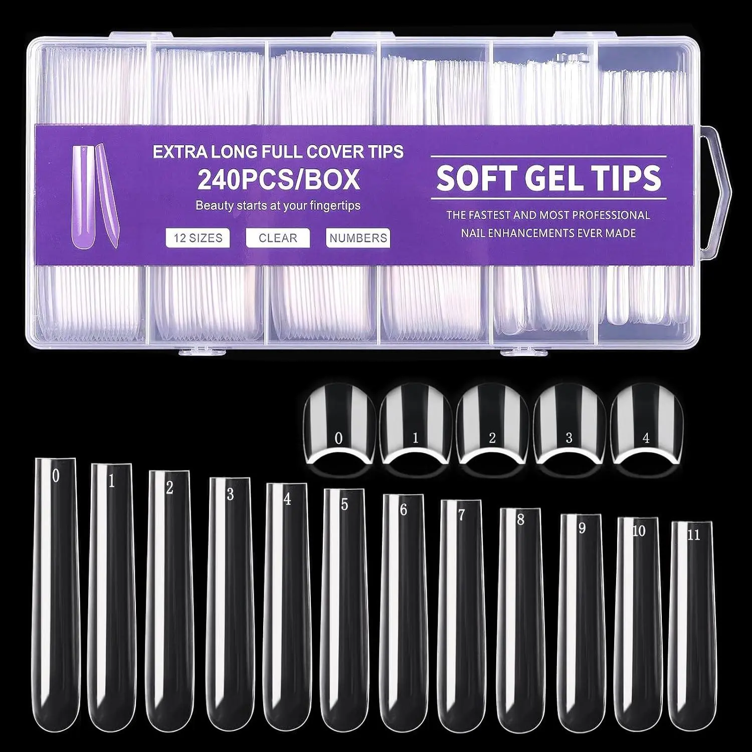 Full Cover Artificial False Nails Tips Kit, 240pcs/set Press on Nails, Long Square Acrylic Fake Clear Nail Tips Set, DIY Nails Salon at Home, Nail Extensions, Nail Art Supplies