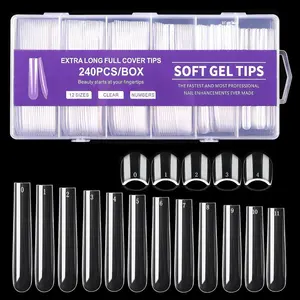 Full Cover Artificial False Nails Tips Kit, 240pcs/set Press on Nails, Long Square Acrylic Fake Clear Nail Tips Set, DIY Nails Salon at Home