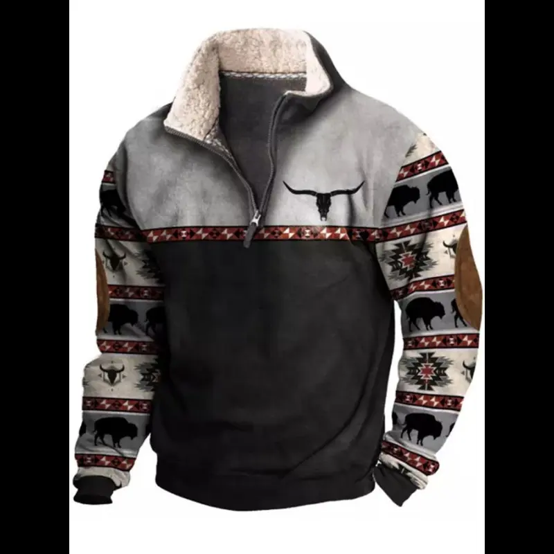 Stylish Pullover: Soft Fabric, Half-Zip Design, Intricate Deer Graphic, Comfortable for Daily Wear Stylish Pullover: Soft Fabric, Half-Zip Design, Intricate Deer Graphic, Comfortable for Daily Wear