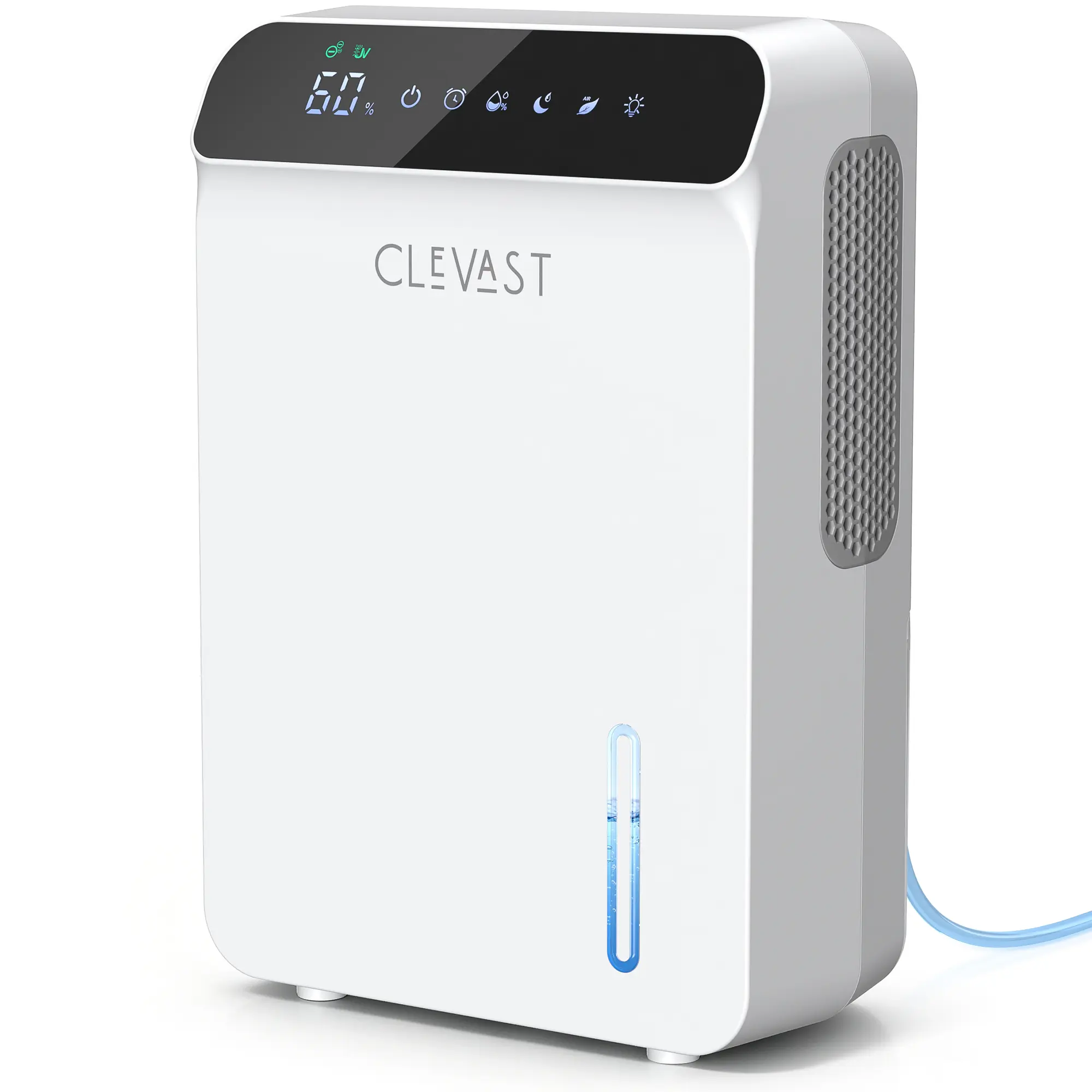 CLEVAST 2-in-1 Portable Dehumidifier, 23oz/Day Dual Semiconductor Dehumidifier, Quiet 30dB Sleep Mode, UV-C Negative Ion Air Purifier, 68oz Tank & Drain Hose for Bathroom Bedroom Closet RV