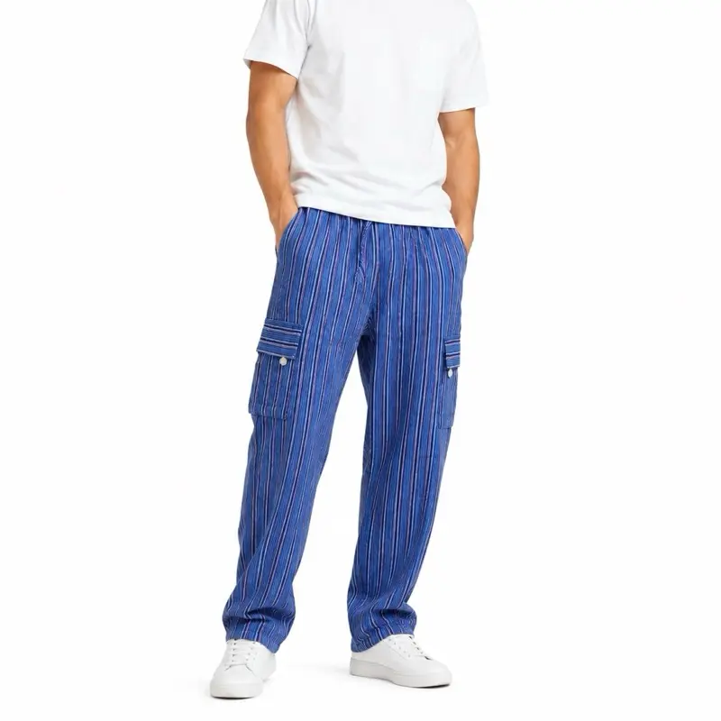 Cotton grandad cargo trouser pants for men, loose fit and light weight. 100% cotton, handmade