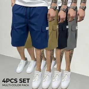 Men's 4 piece short, brown, black and green, diagonal twill pockets, multi functional casual daily tooling shorts 4 piece, men's fashion shorts Beige Athletic