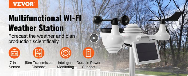 VEVOR 7-in-1 Wi-Fi Weather Station, TikTokShopBlackFriday, 7.5 in Color Display, Home Weather Station Indoor Outdoor, with Solar Wireles  VEVOR Super Brand Days Outdoor Sensor Alarm Alerts, for Temperature Humidity Wind Speed/Direction Rain