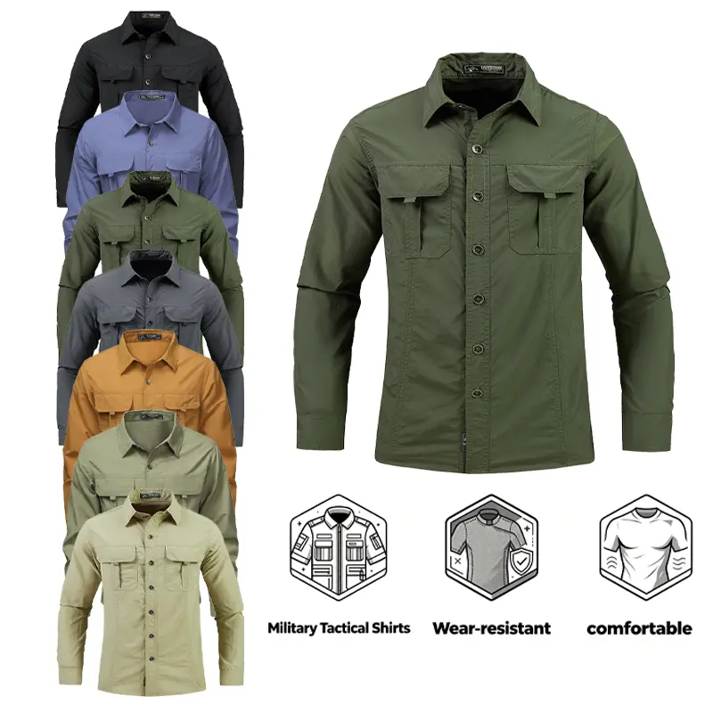 Men's Military Tactical Long Sleeve Shirts 100% Polyamide Quick Dry Moisture Wicking Lightweight Breathable Cargo Shirts Chest Pockets Back Vent Durable Hiking Fishing Camping Daily Work Summer Tops winter new menswear gift menswear casual style