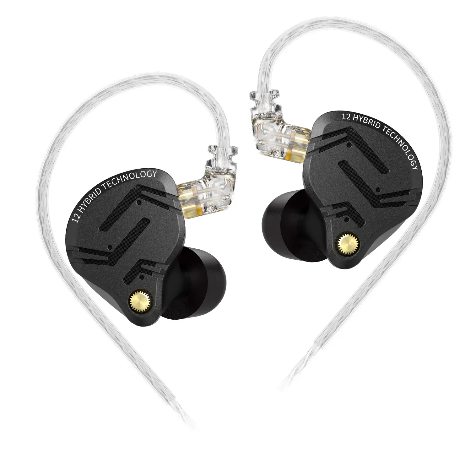 KZ ZS12 PRO X Hybrid Driver In-Ear Monitor Headphones for Musicians, 1DD+5BA Wired Earbuds with 2PIN Detachable Wire, 3.5mm Headphone Jack, Transparent OFC Cable, Noise Isolating High-Fidelity Sound for Singing, Audios, Gaming Earbuds