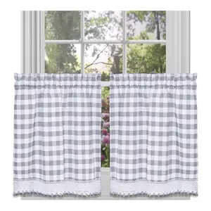 Buffalo Check Tier Pair Window Curtain Set - 58 Inch Width, 24 Inch Length - Grey & White Plaid Drapes - Light Filtering Drapes for Kitchen, Bedroom, Living & Dining Room by Achim Home Decor
