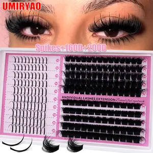 UMIRYAO DIY Faux Mink Eyelashes Spikes/160D/200D/100D/80D/60D Lash Clusters Natural Eyelash Clusters Wispy Manga Lash Extension Unique Spiky Cluster Eyelash Extensions Anime Individuals Fairy Cluster Lashes 10-20mm DIY At Home Lash Clusters