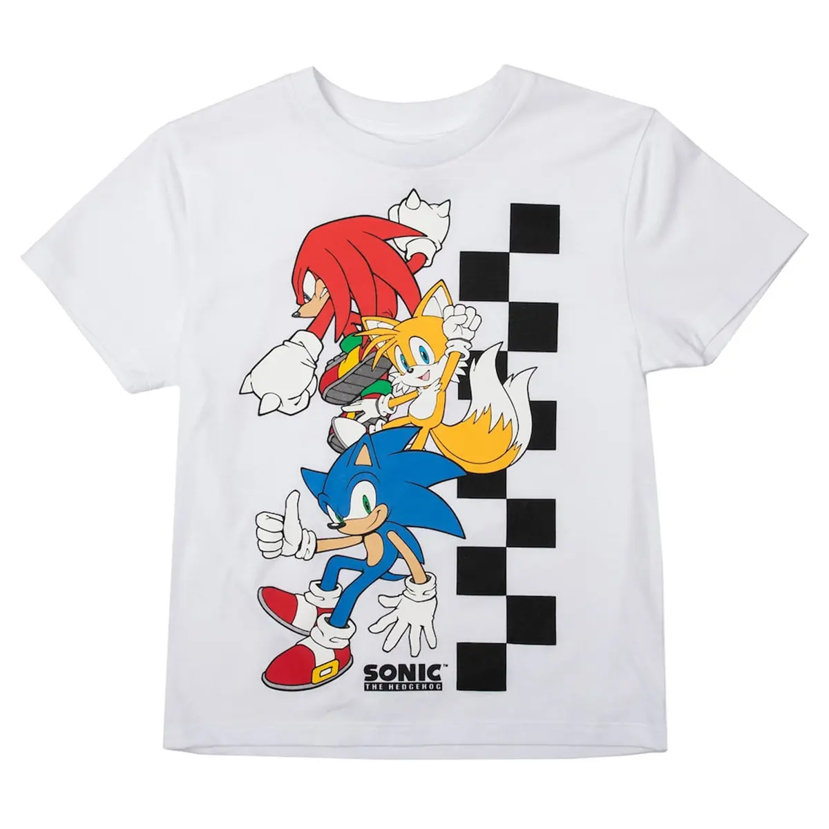 Sonic The Hedgehog Boys' T-Shirt With Sonic, Tails, Knuckles & Racing Flag